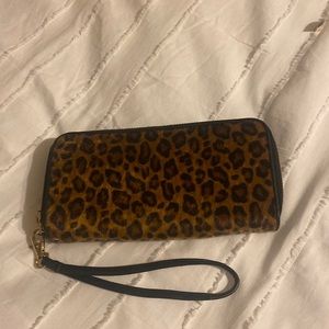 Leopard print double zip wallet with wristband
